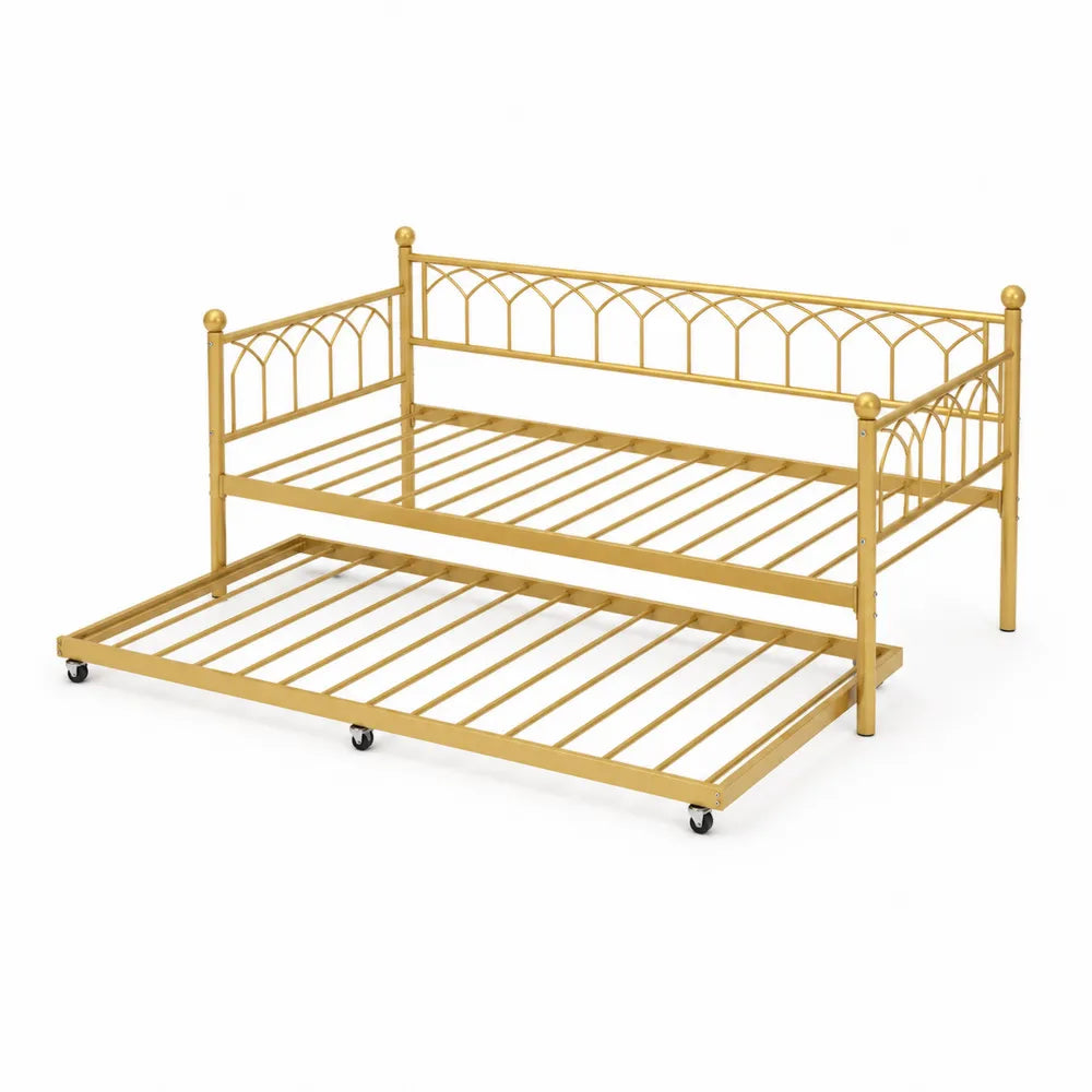 Metall Tagesbett mit Ausziehbett Gold 200x90 cm