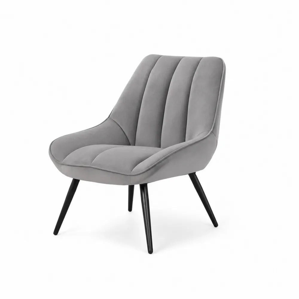 Grauer Sessel aus Samt mit Metallbeinen