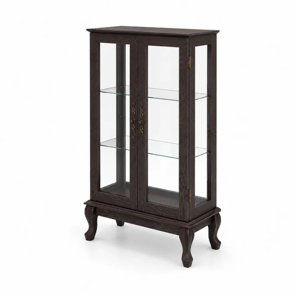 Vitrine aus Eichenholz und gehärtetem Glas Dunkelbraun 120x60x35cm