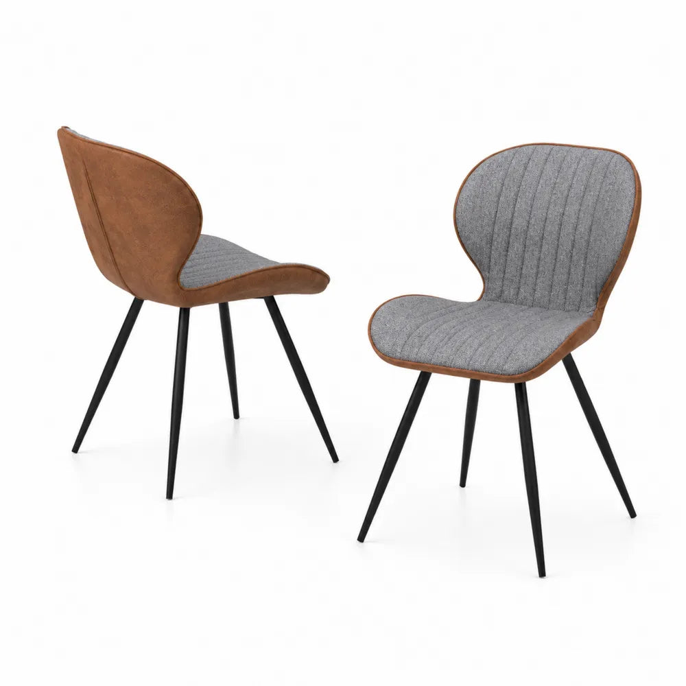 2er Set Esszimmerstühle aus Stoff und Kunstleder in Grau und Braun mit Metallrahmen