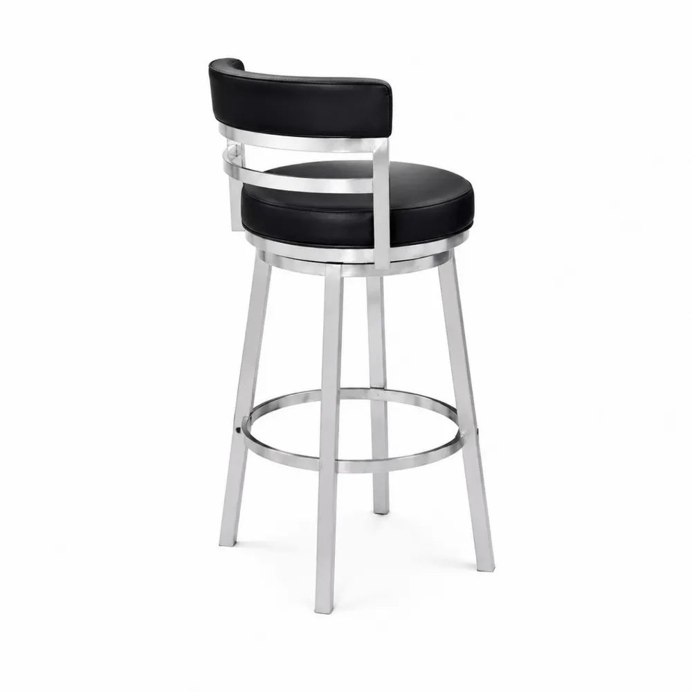 Barhocker aus Edelstahl mit Kunstleder, Schwarz, 76 cm Sitzhöhe