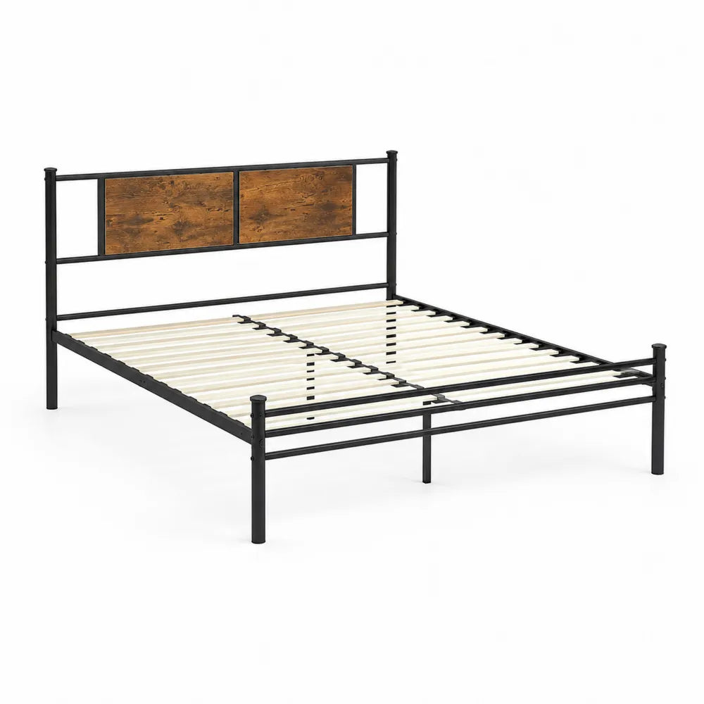 Metallbett mit Holzdetails 200x160 cm Schwarz/Braun