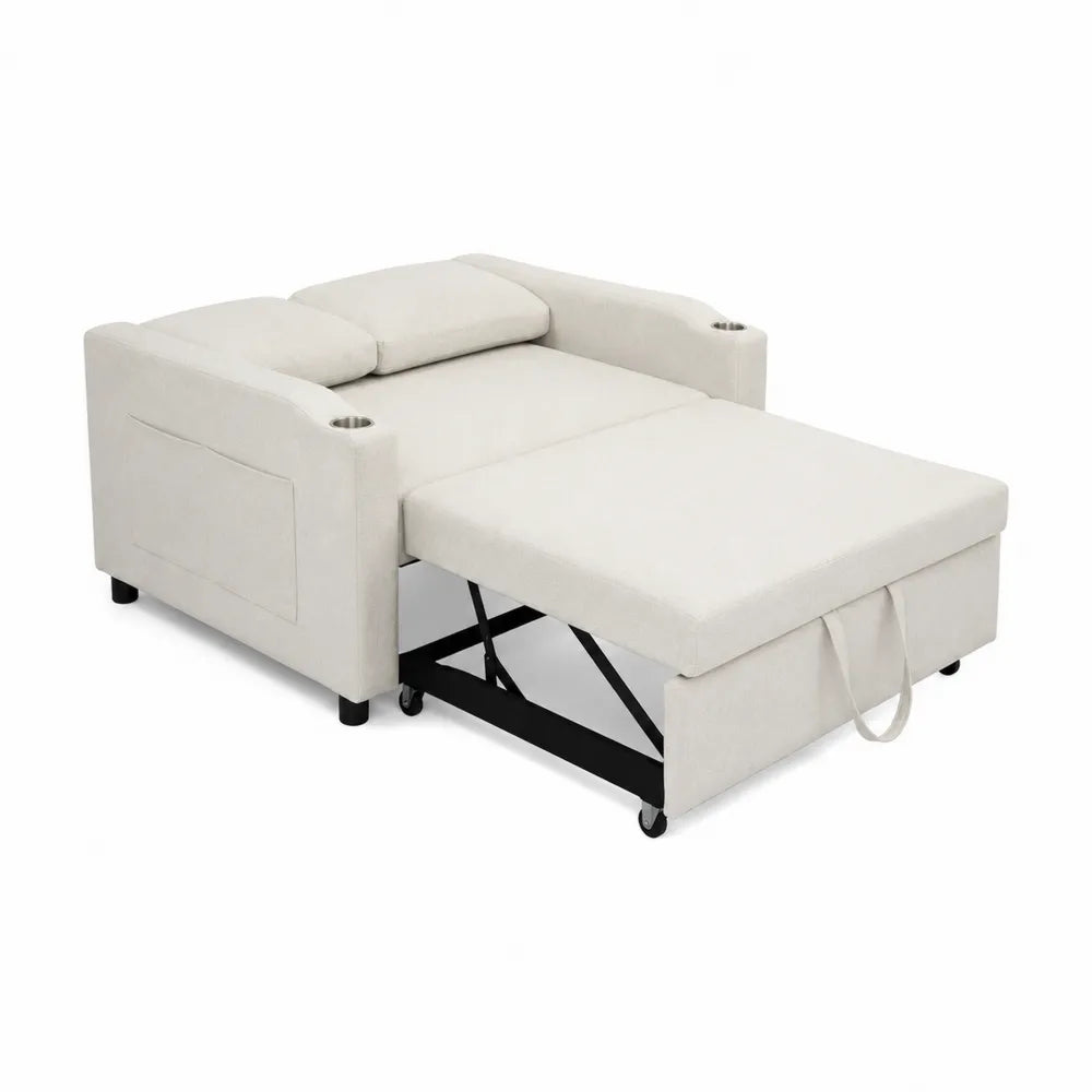 Schlafsofa Stoff Metall Beige