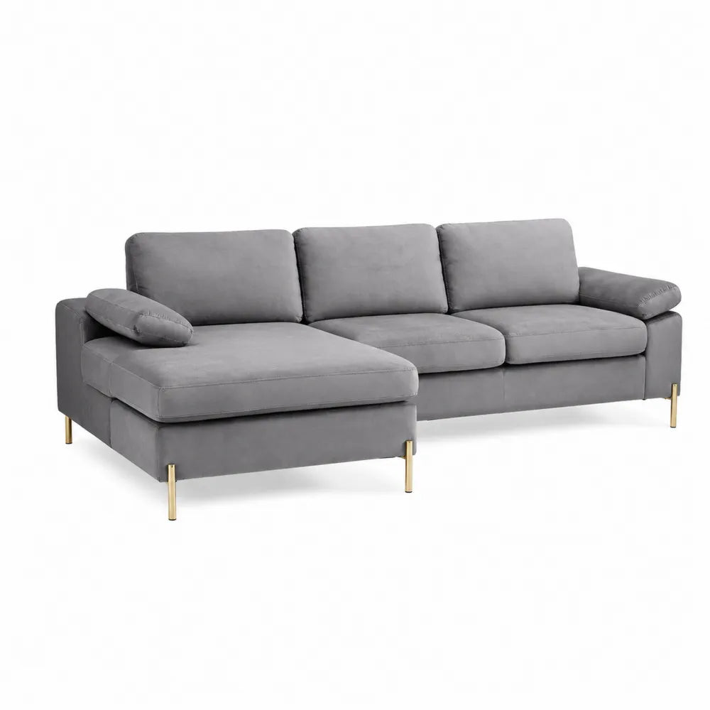 Ecksofa Grau Samt Metallbeine 280 x 160 x 85 cm
