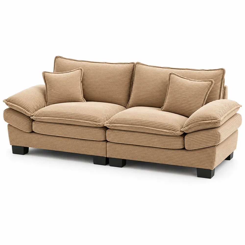 3-Sitzer Sofa Beige Cord mit Massivholzbeinen
