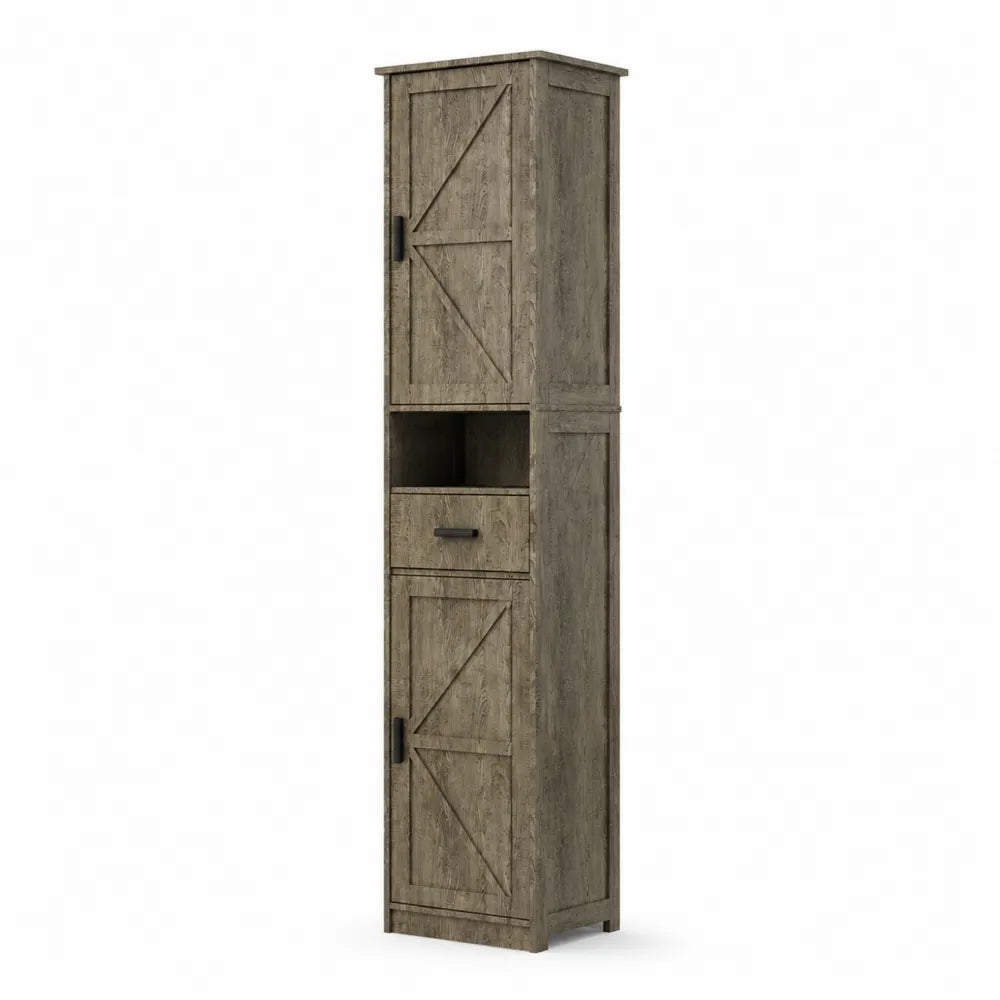 Hoher Holzschrank mit Türen und Schublade 185x40x30 cm
