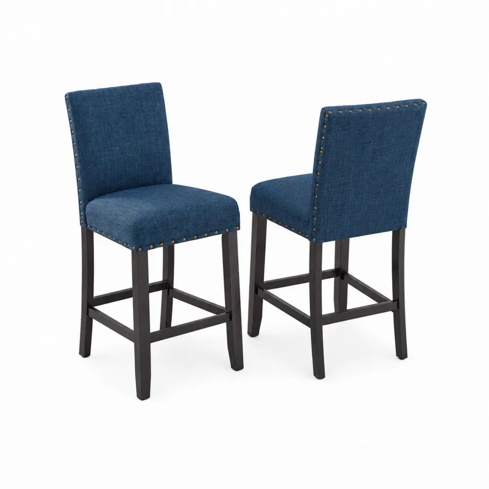 2-teiliges Set Barhocker Blau Polyester Eichenholz