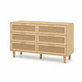 Kommode mit 6 Schubladen aus Holz und Rattan, 120x40x80 cm