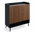 Sideboard Schwarz Metall mit Holzoptik 90x35x120 cm