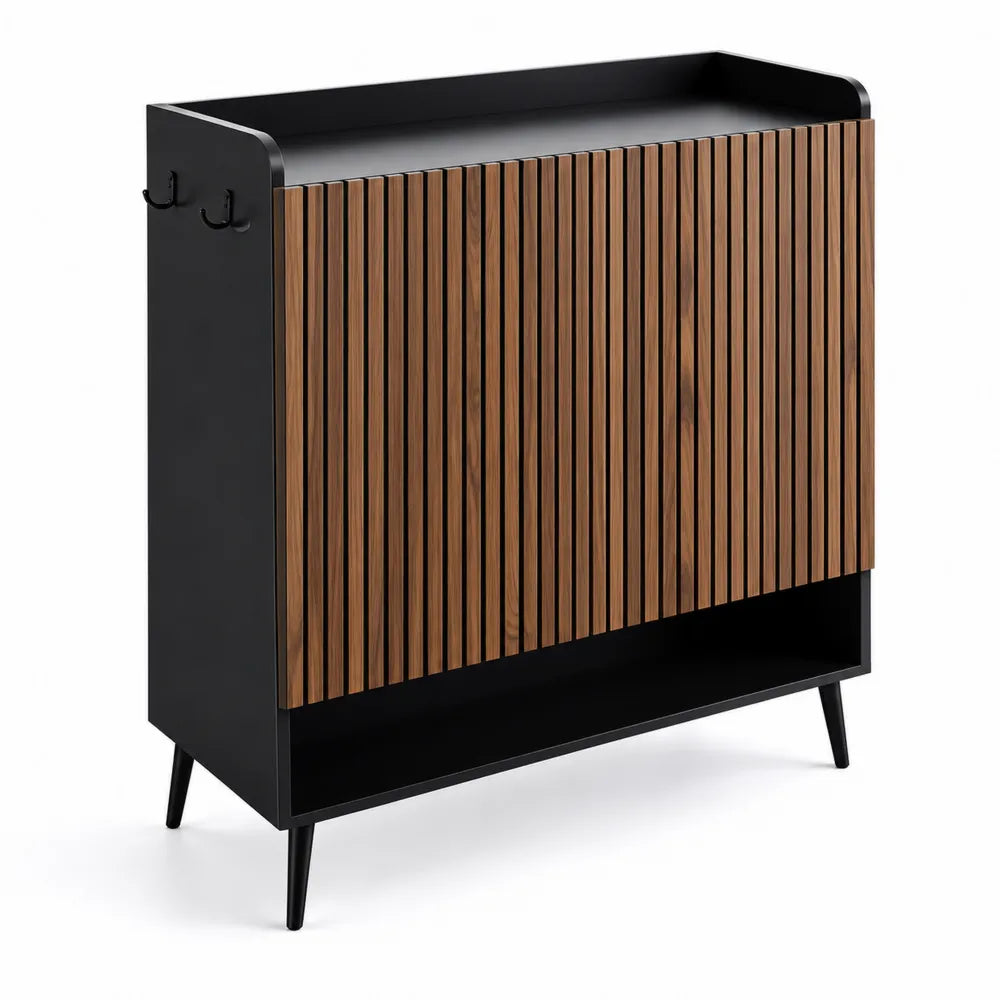 Sideboard Schwarz Metall mit Holzoptik 90x35x120 cm
