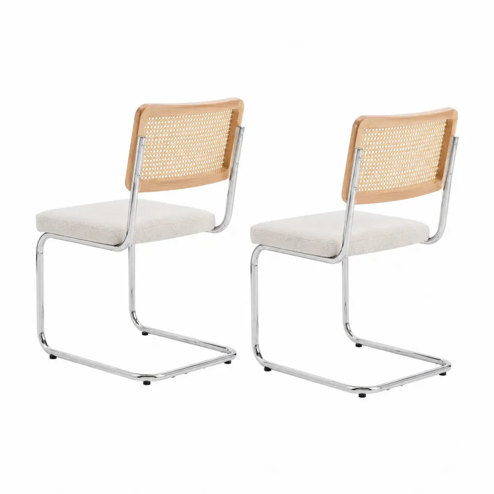 Esszimmerstuhl Set aus Chrom, Buchenholz und Rattan, Beige