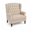 Ohrenbackensessel Stoff Beige mit Holzbeinen
